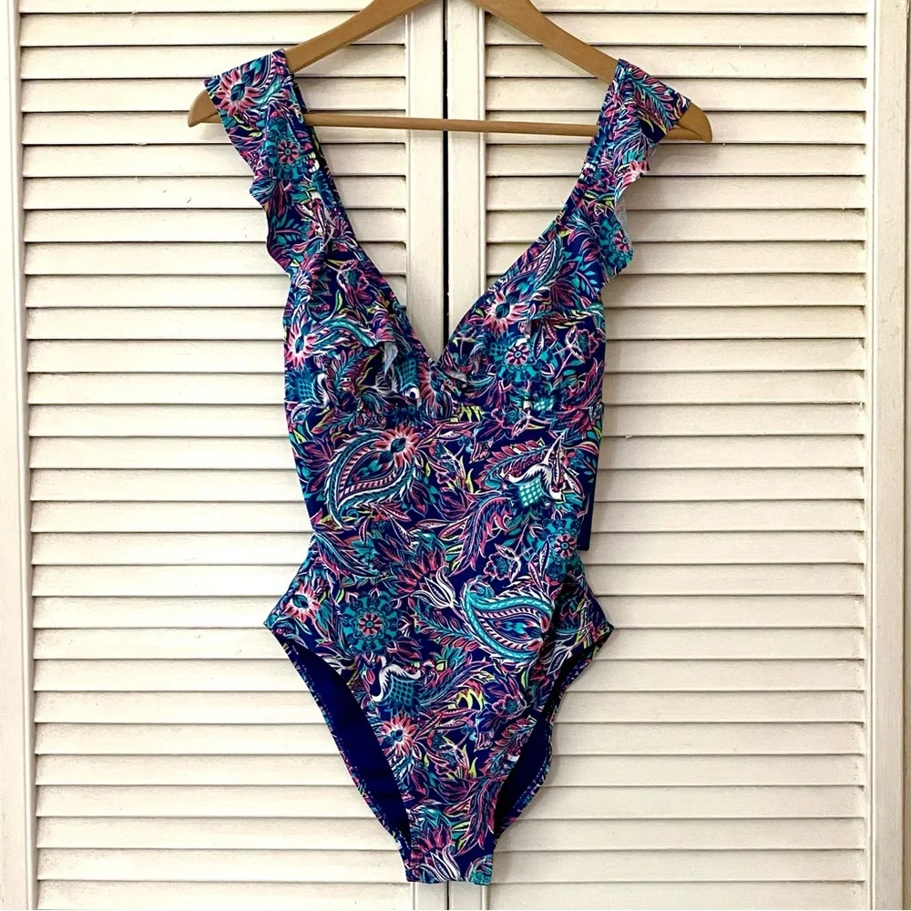 🆕 Caribbean Joe Swimsuit Women’s size 8 One Piece Paisley Bathing Suit NEW NWT